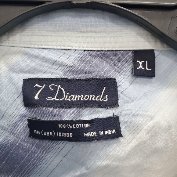 7 Diamonds Men's White Blue Stripe Mixed Print Western Yoke Button Up Shirt XL - Picture 5 of 6